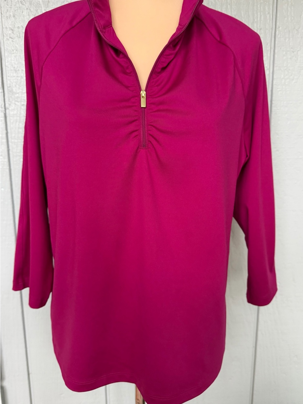 Chicos Sz 2 Raspberry Womens Magenta Quarter-Zip Pullover Top